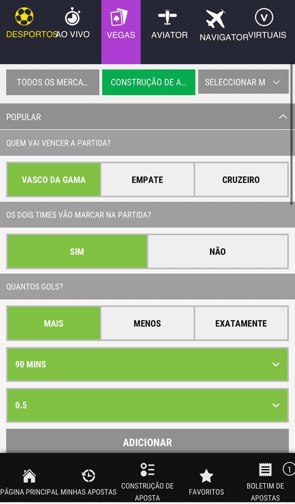 Construtor de apostas da Premier Bet Angola
