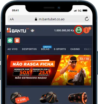 Tela Perfil Bantu Bet, Bantubet