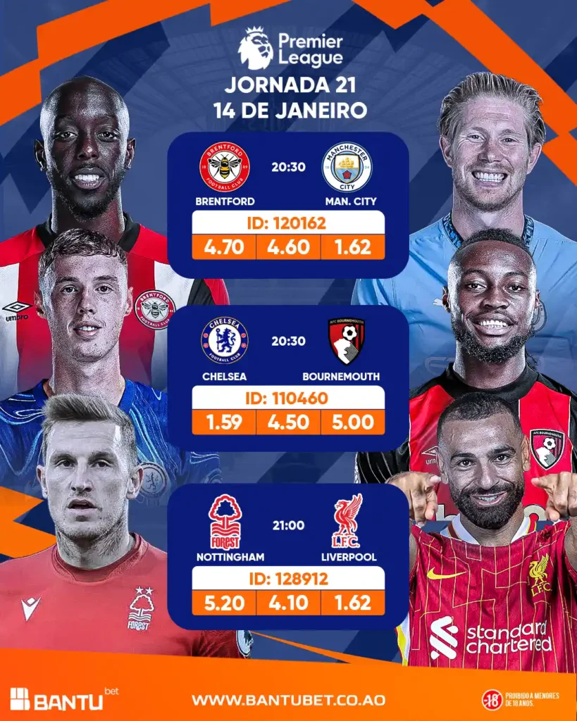 Jornada 21 da Premier League na Bantu Bet