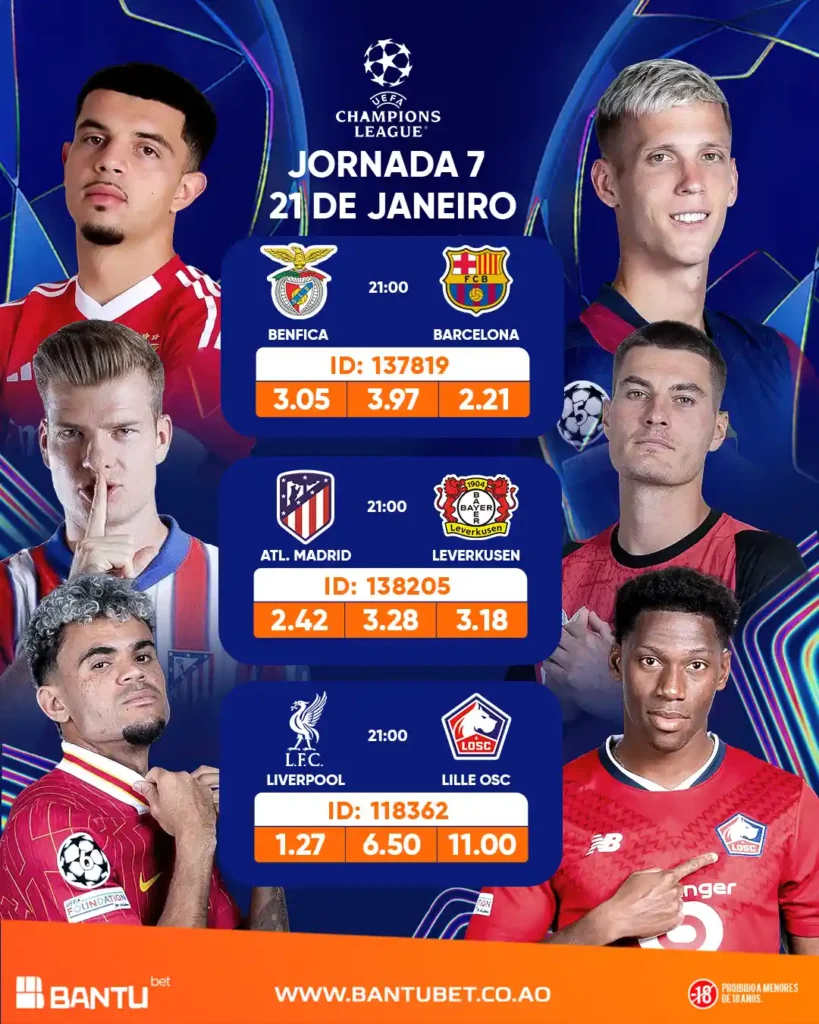 Liga dos Campeões Jornada 7 na Bantu Bet ou Bantubet Angola