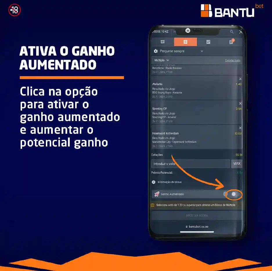 Passo 4 como usar o ganho aumentado na Bantu Bet ou Bantubet