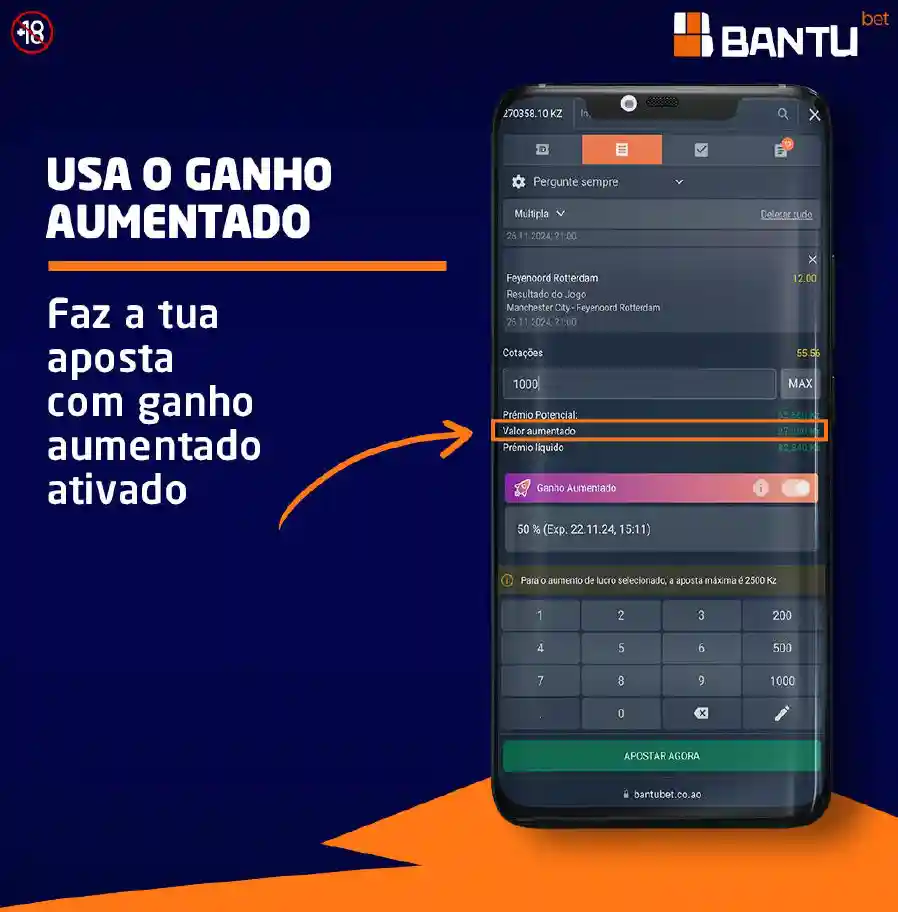 Passo 5 como usar o ganho aumentado na Bantu Bet ou Bantubet