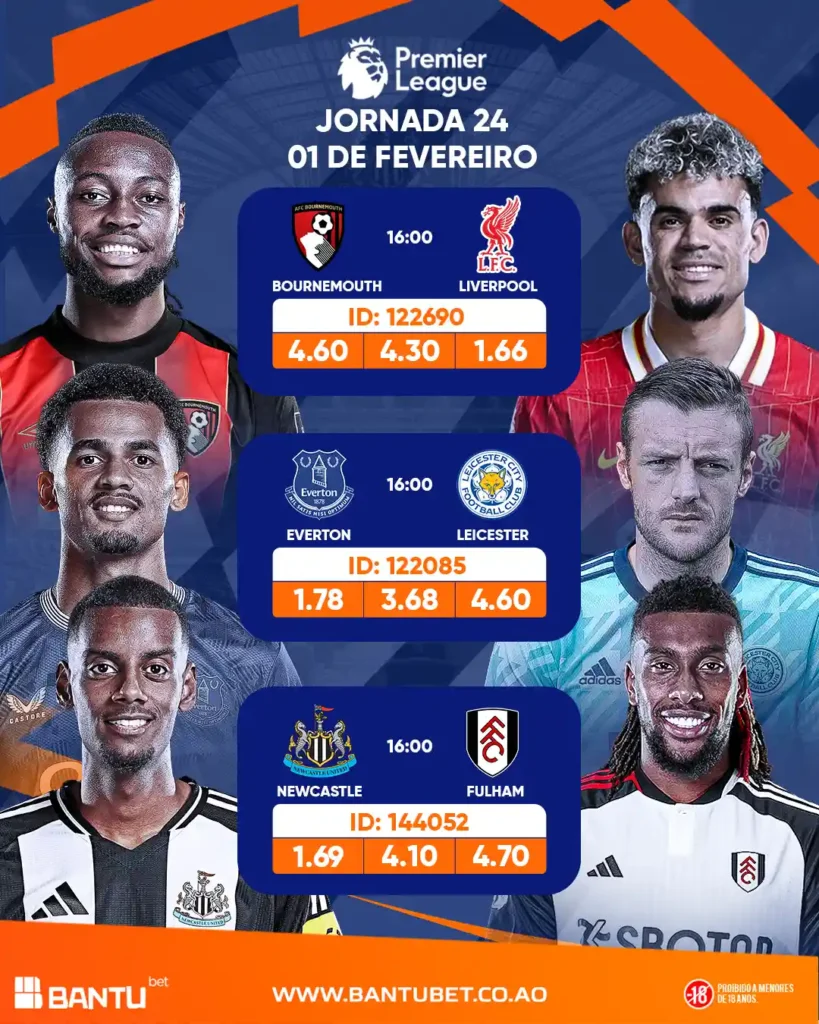 Jornada 24 da Premier League na Bantu Bet ou Bantubet Angola